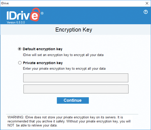 idrive personal encryption key