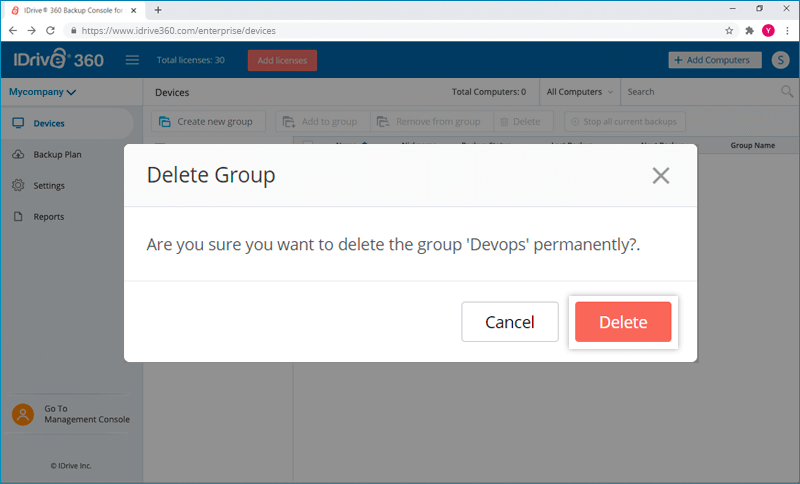 idrive personal delete computer